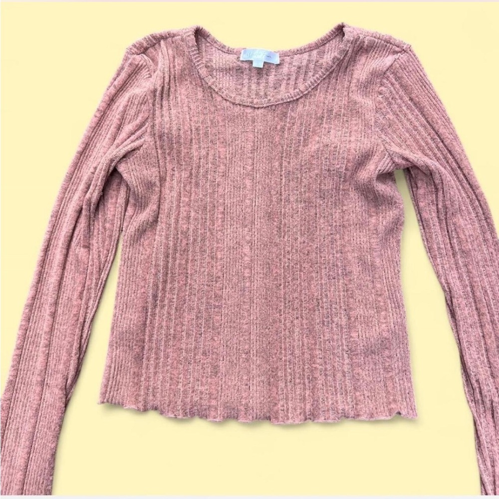 Pink Ribbed Long Sleeve Sweater